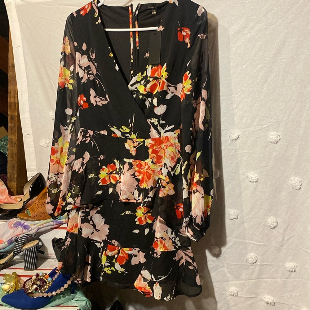Material Girl Black with Floral Dress Size Small NWT